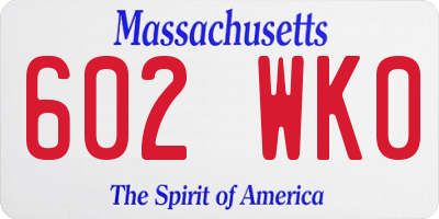 MA license plate 602WK0