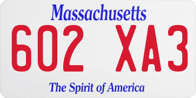 MA license plate 602XA3