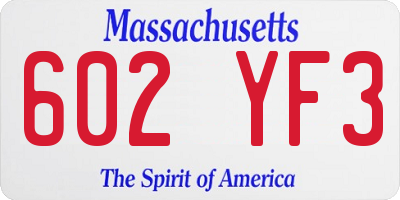 MA license plate 602YF3