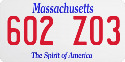 MA license plate 602ZO3