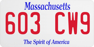MA license plate 603CW9