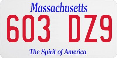 MA license plate 603DZ9