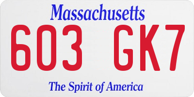 MA license plate 603GK7
