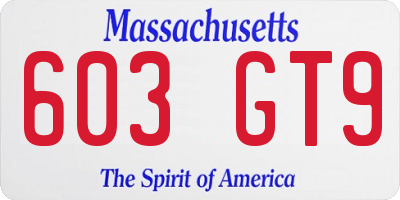 MA license plate 603GT9