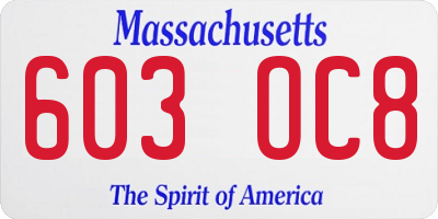 MA license plate 603OC8