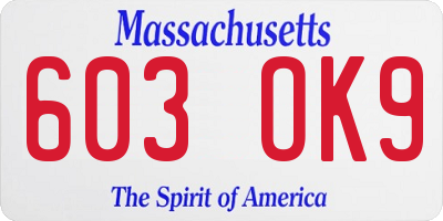 MA license plate 603OK9