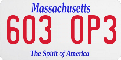 MA license plate 603OP3