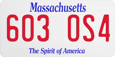 MA license plate 603OS4