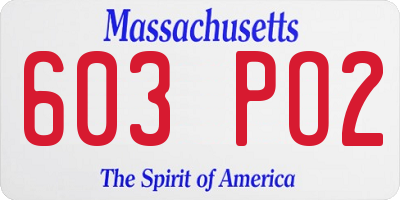 MA license plate 603PO2