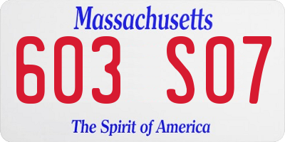 MA license plate 603SO7