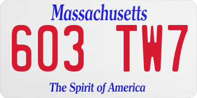 MA license plate 603TW7