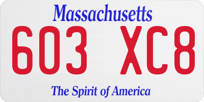 MA license plate 603XC8