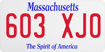 MA license plate 603XJ0