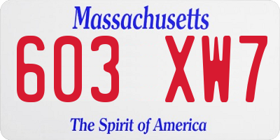 MA license plate 603XW7