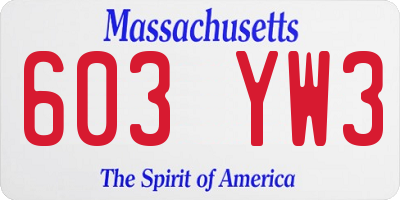 MA license plate 603YW3