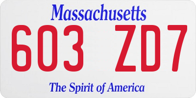 MA license plate 603ZD7