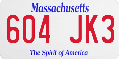MA license plate 604JK3