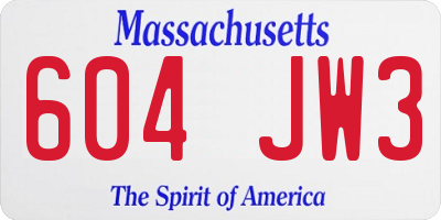 MA license plate 604JW3