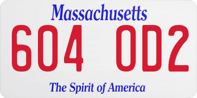 MA license plate 604OD2