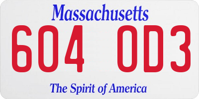 MA license plate 604OD3
