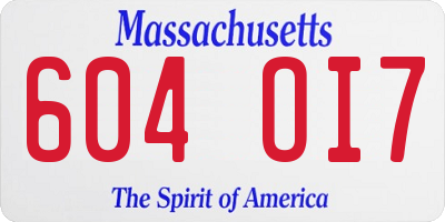 MA license plate 604OI7