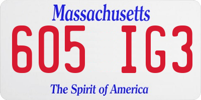 MA license plate 605IG3