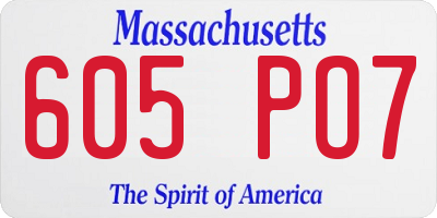 MA license plate 605PO7