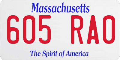 MA license plate 605RA0
