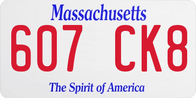 MA license plate 607CK8