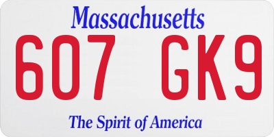 MA license plate 607GK9
