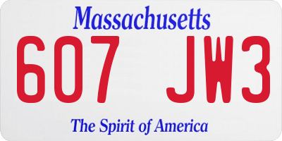 MA license plate 607JW3