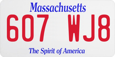 MA license plate 607WJ8