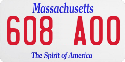 MA license plate 608AO0