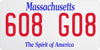 MA license plate 608GO8