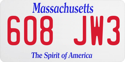 MA license plate 608JW3