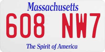 MA license plate 608NW7