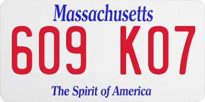 MA license plate 609KO7
