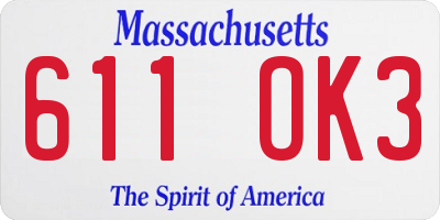MA license plate 611OK3