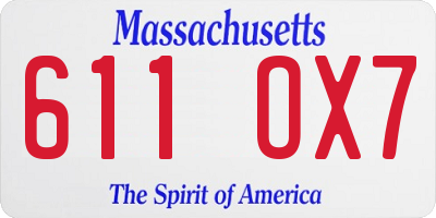 MA license plate 611OX7