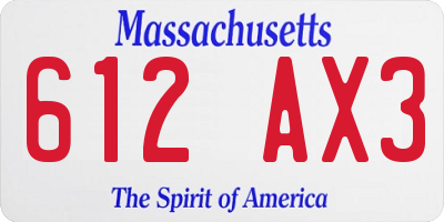 MA license plate 612AX3
