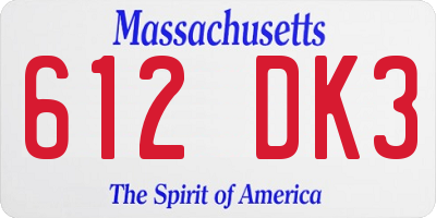 MA license plate 612DK3