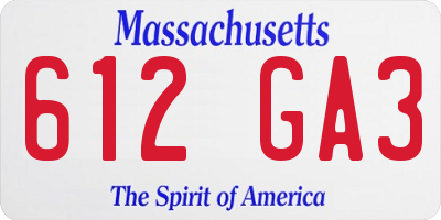 MA license plate 612GA3
