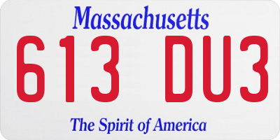 MA license plate 613DU3