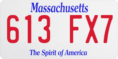 MA license plate 613FX7