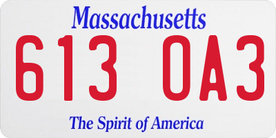 MA license plate 613OA3