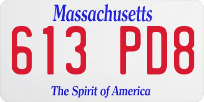 MA license plate 613PD8