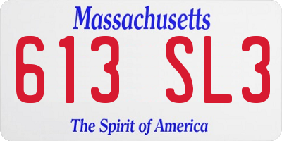 MA license plate 613SL3
