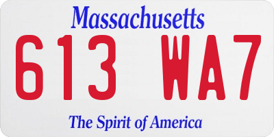 MA license plate 613WA7