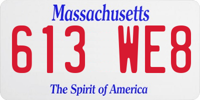 MA license plate 613WE8
