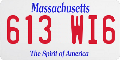 MA license plate 613WI6